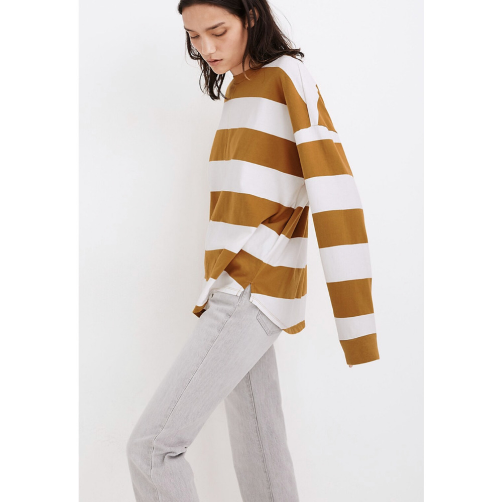Madewell White and Mustard Wide-Stripe Long Sleeve Tee